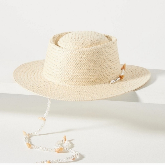 New Lack Of Color Seashells Straw Boater Hat Size Small - Picture 8 of 15